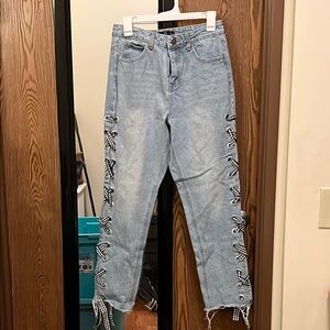 Light Blue Lace-Up Women Jeans